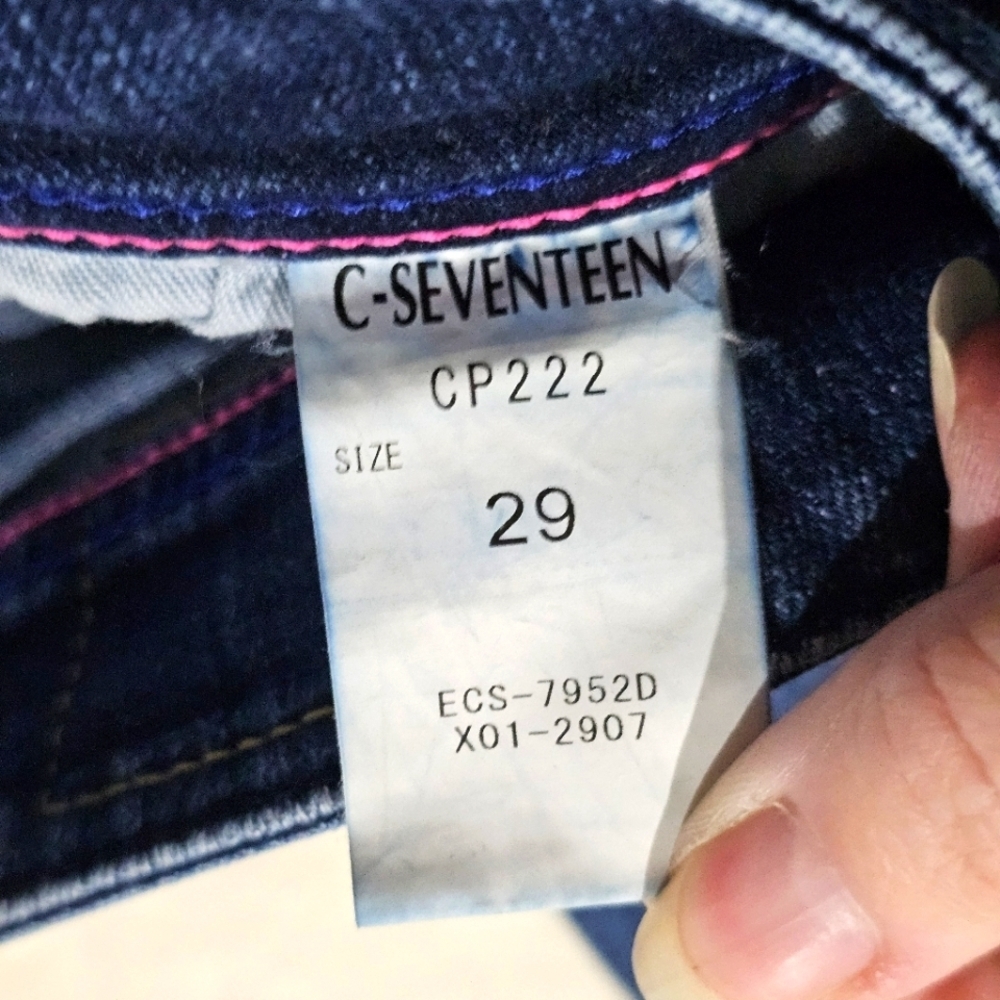 C‑SEVENTEEN ✦ Embroidered Straight‑Leg Jeans ✦ Blue Wash Low‑Rise Stretch Denim - Picture 12 of 14